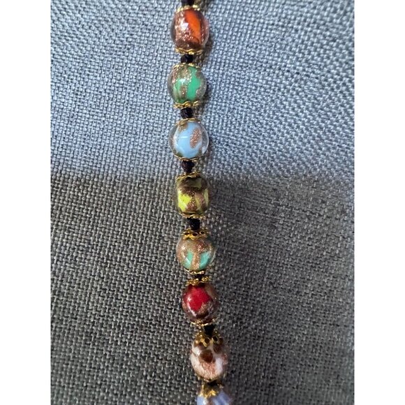 Murano Glass Multicolor Beaded Necklace Bracelet Set With Gold Accents - Picture 2 of 6